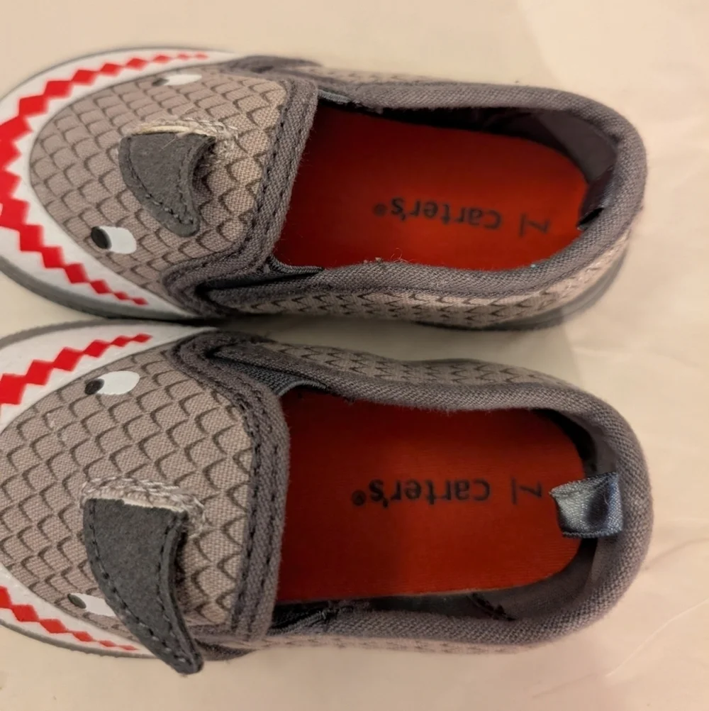 Carter's Toddler Boy Gray Shark Slip-On Sneakers in Size 7